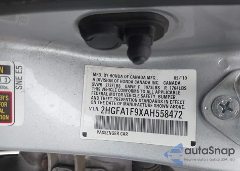 2010 Honda Civic Ex-L из США, поврежденный, VIN 2HGFA1F9XAH558472